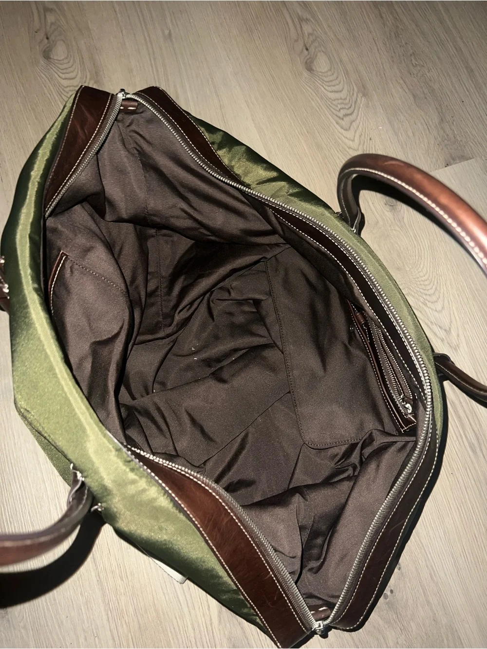 Polo Ralph Lauren Bellport Nylon Tote Green Leather Trim Zip Crossbody Bag